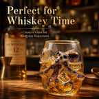 Novelty Octopus Shaped Whiskey Glass Clear Glass Tumbler with Blue Spot Marine Design for Bourbon Cocktail and Gift