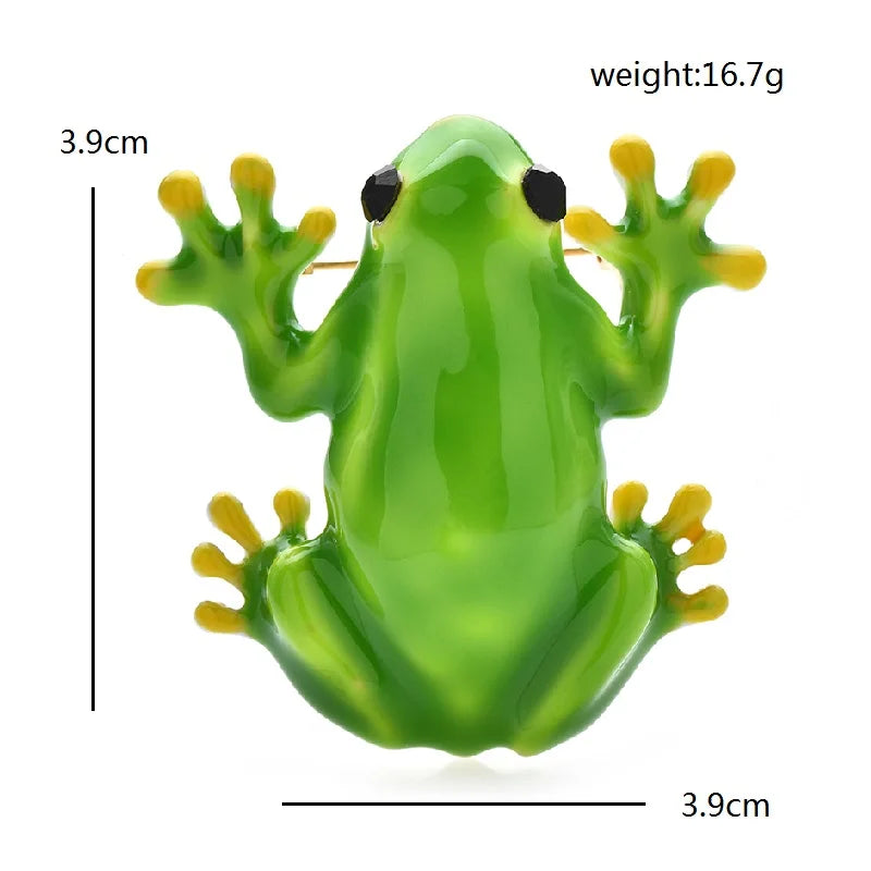 Wuli&baby Lovely Green Frog Brooches For Women Unisex Enamel Jumping Animal Party Casual Brooch Pins Gifts