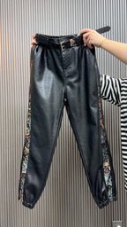 PENDRA Panelled High Waist Straight PU Leather Pants