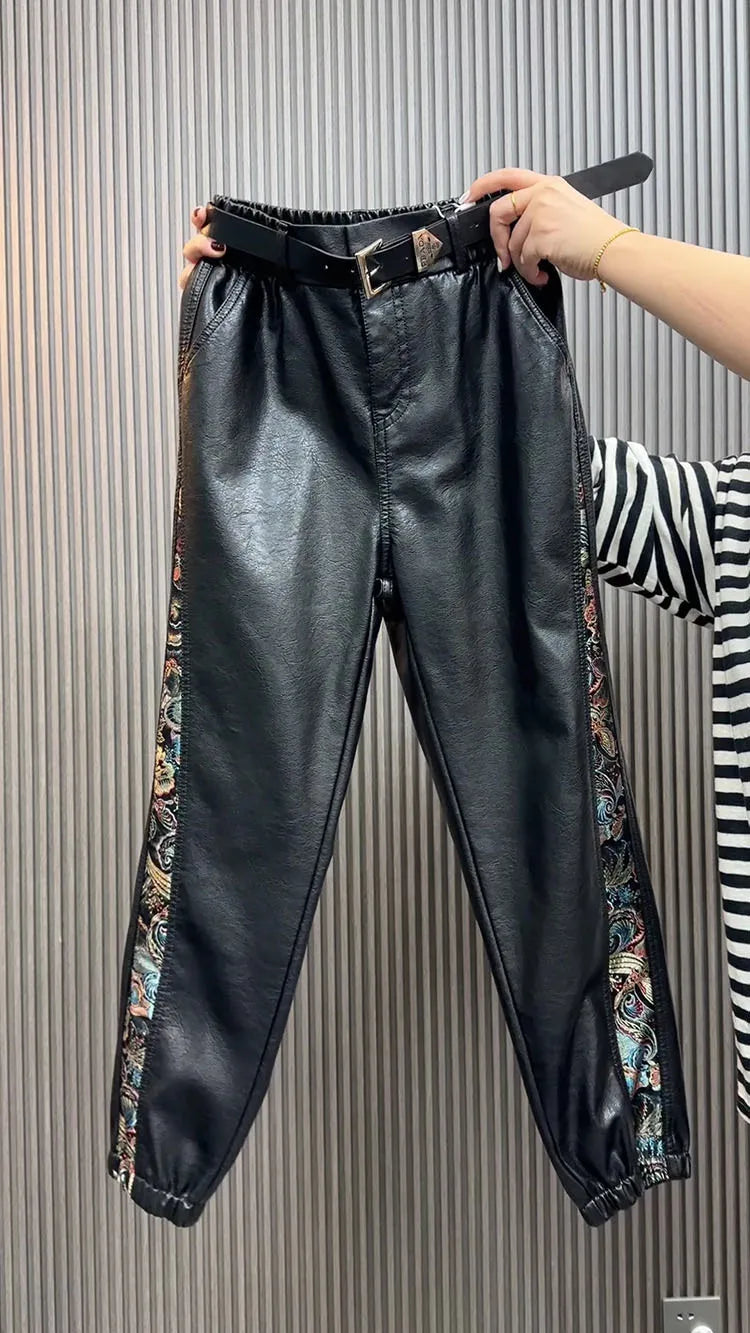 PENDRA Panelled High Waist Straight PU Leather Pants