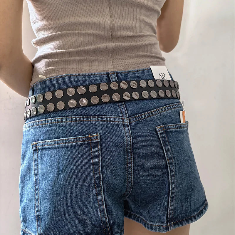 Heavy Punk Style Big Rivet Belt For Men And Women Ideal choice for Gifts New fashion personality Oval Buckle black Waistband