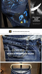Autumn Korean Jeans Men's 2026 New Slim-fitting Straight Men's Pants Trendy Printed Teenagers Handsome Hip Hop Casual Trousers