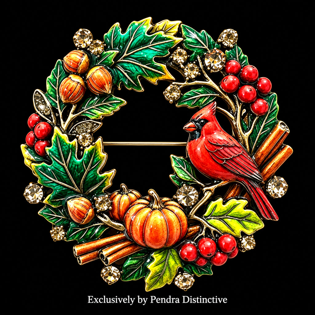 PENDRA Winterbird 3-Color Christmas Wreath Brooch
