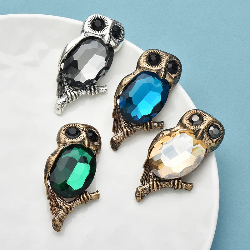 PENDRA Moonbranch Crystal Owl Brooch