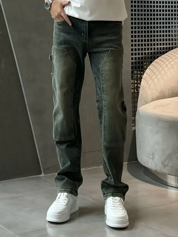 Spring Summer New Vintage Casual Slimming Straight-Leg Pants Washed Loose Micro-Cone Workwear Jeans for Men Man Clothes