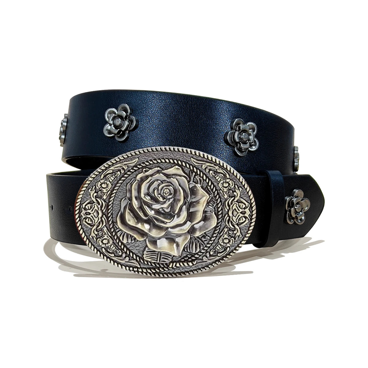 Vintage Carved Gemstone Buckle Floral Rivet Waist Belt For Ladies Daily Wear Y2k Punk Belt Sweet Cool Hot Girl Jeans Waistband