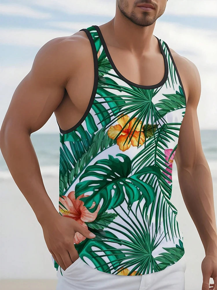 PENDRA Sleeveless Hawaiian Crew Neck Tank Beach Tank Top
