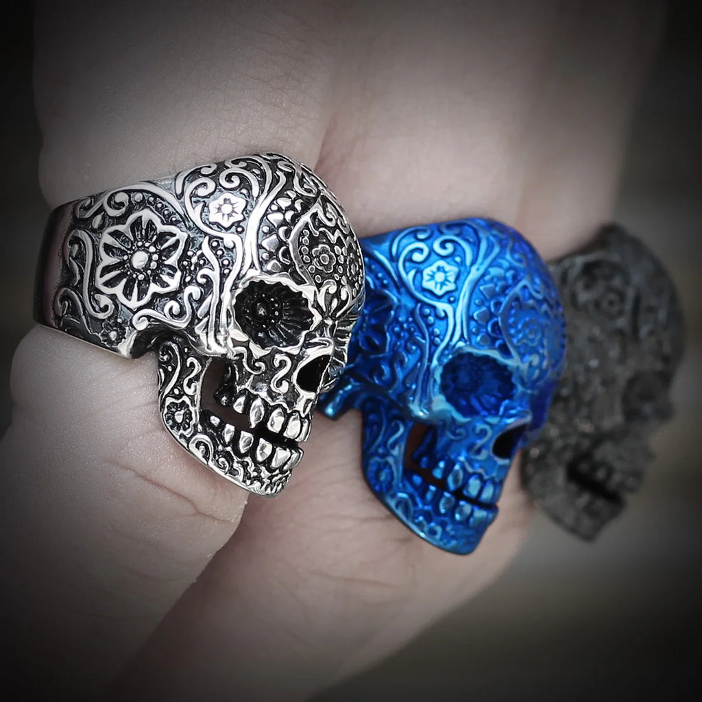 PENDRA Skull Bones Carving Steel Ring