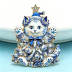 PENDRA Festive Rhinestone Christmas Cat Brooch