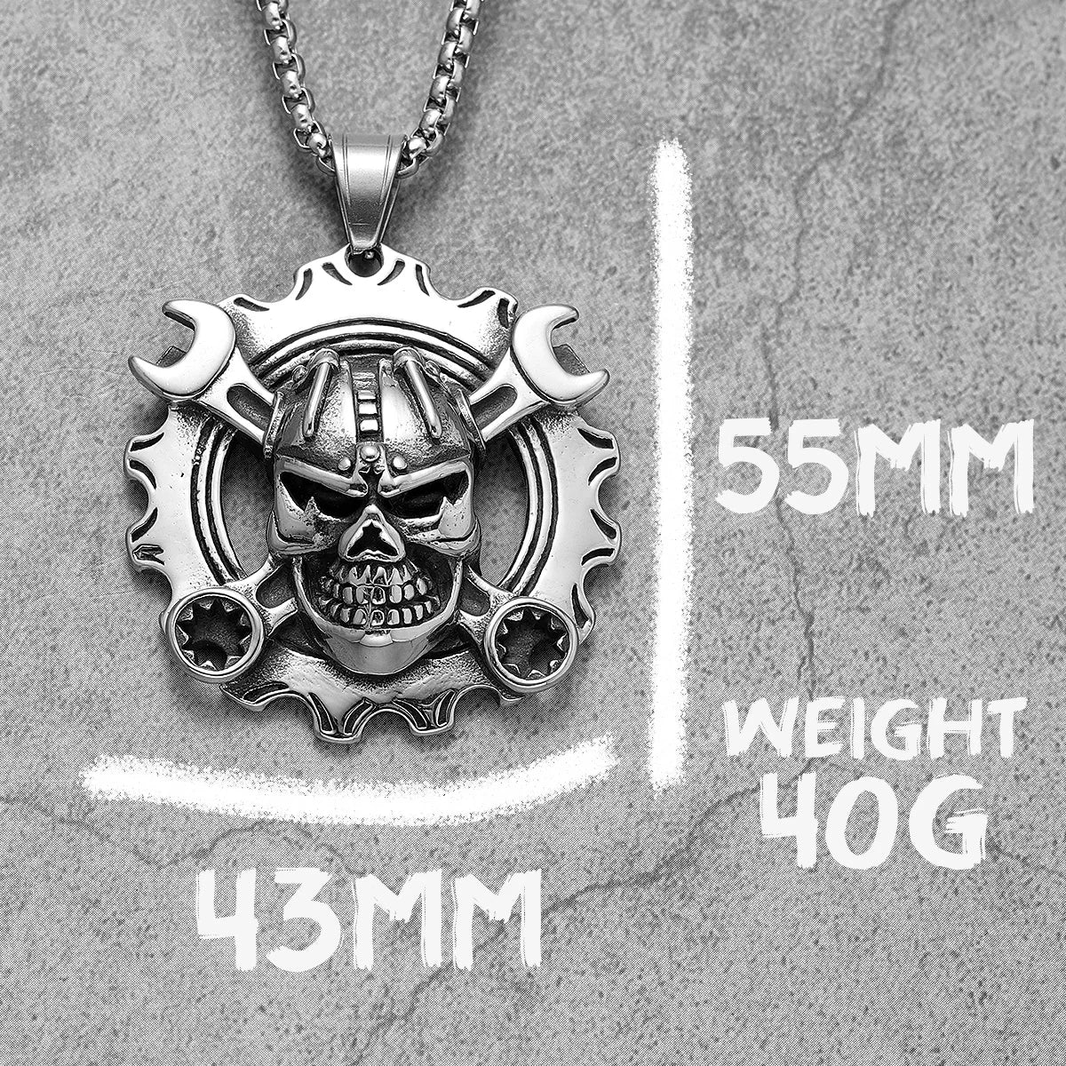 PENDRA Wrench Gear Skull Steel Necklace