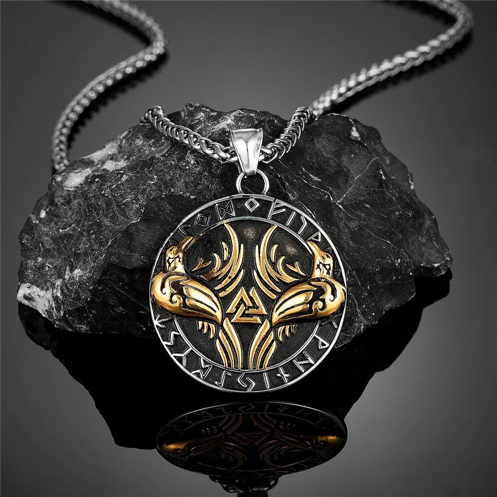 PENDRA Crow Rune Vegvisir Necklace