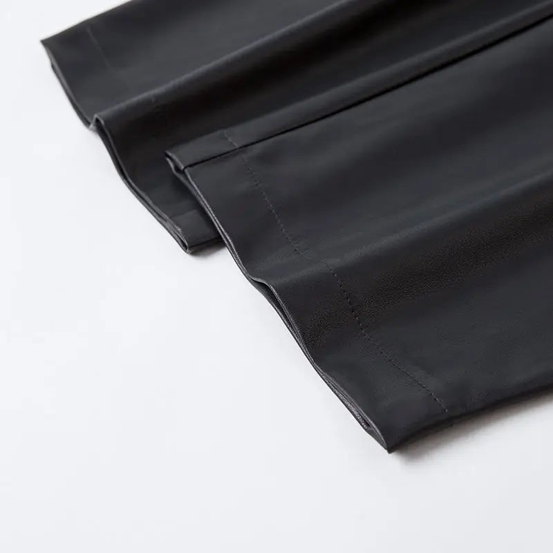 PENDRA High-Waist Drawstring Leather Pants