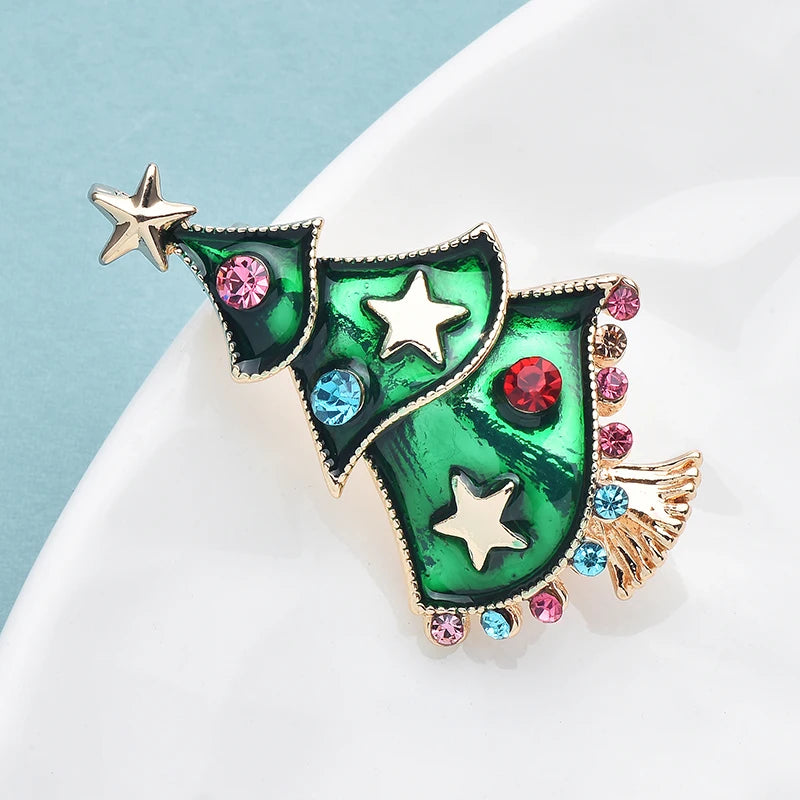 PENDRA Noelgreen Green Enamel Christmas Tree Brooch