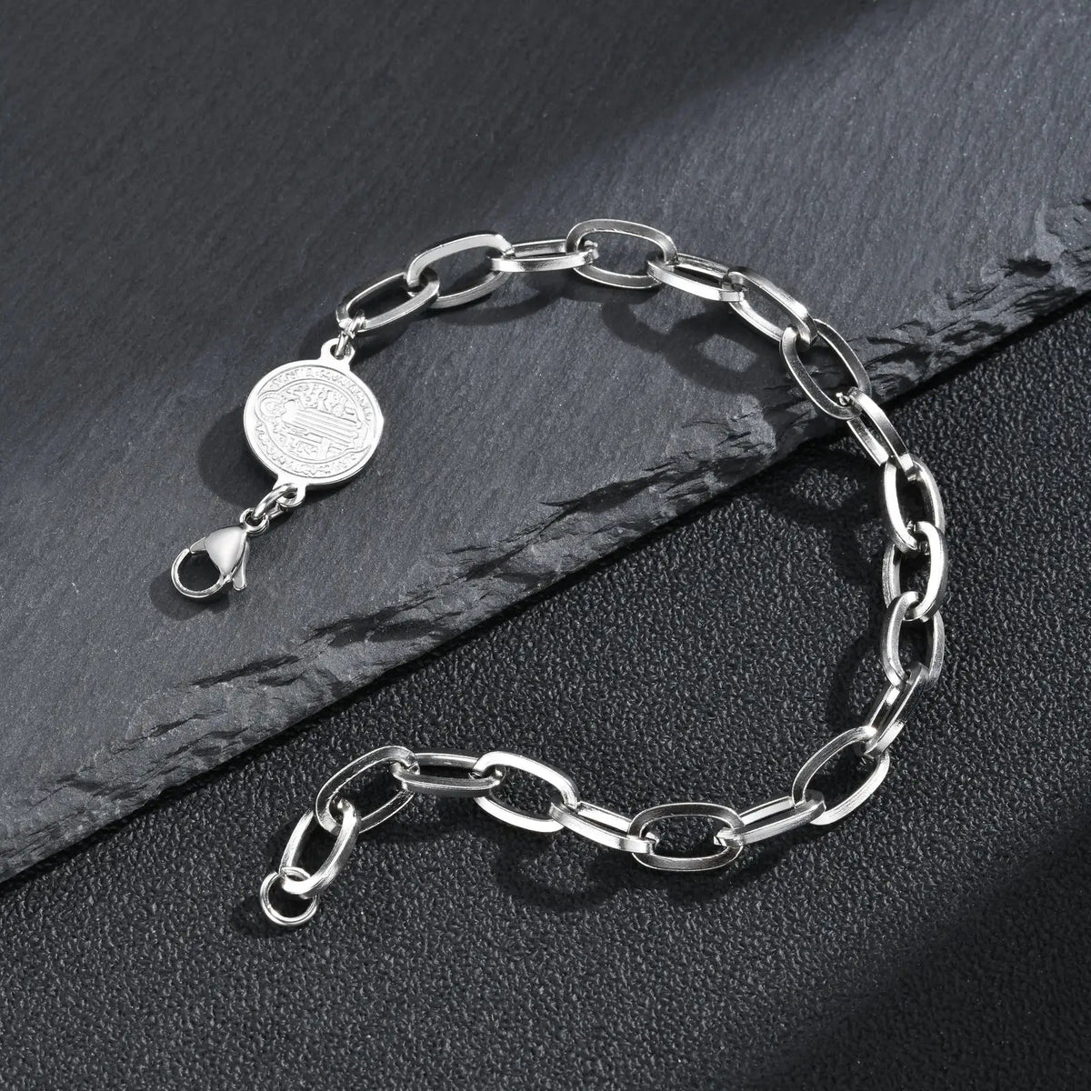 Saint Benedict Bracelet for Men,Gold Silver Color Stainless Steel Link Chain Wristband,Catholic Christian Medal Jewelry Gift