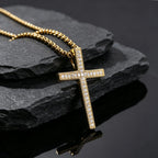 Hip Hop Men Zircon Cross Necklace,Punk Street Cross Metal Pendant Necklace,Charm Jewelry Gift for Him Dad