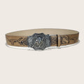 PENDRA Miraelle Leather Bull Buckle Western Engraved Belt