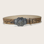 PENDRA Miraelle Leather Bull Buckle Western Engraved Belt