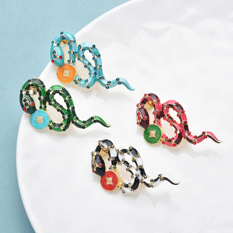 PENDRA Serpentine Enamel Snake Brooch