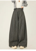 Lazy style floral print woolen suit pants women in winter new loose and versatile casual curved knife wide leg pants