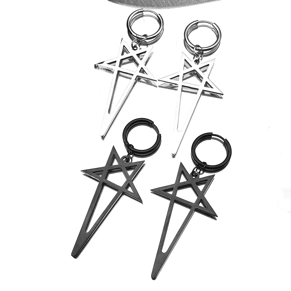 Pentagram Spike Rivet Hoop Earrings For Women Men Stainless Steel Gothic Punk Hiphop Rock Musical Ear Pendant Jewelry Gifts
