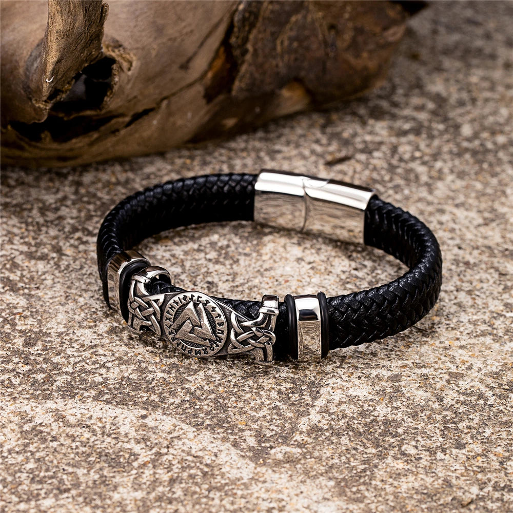 PENDRA Celtic Knot Rune Leather Bracelet