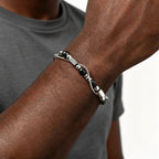 Hip Hop Natural Stone Beaded Bracelet for Men,Stainless Steel Adjustable Chain Wristband,New Stacked Jewelry Gift