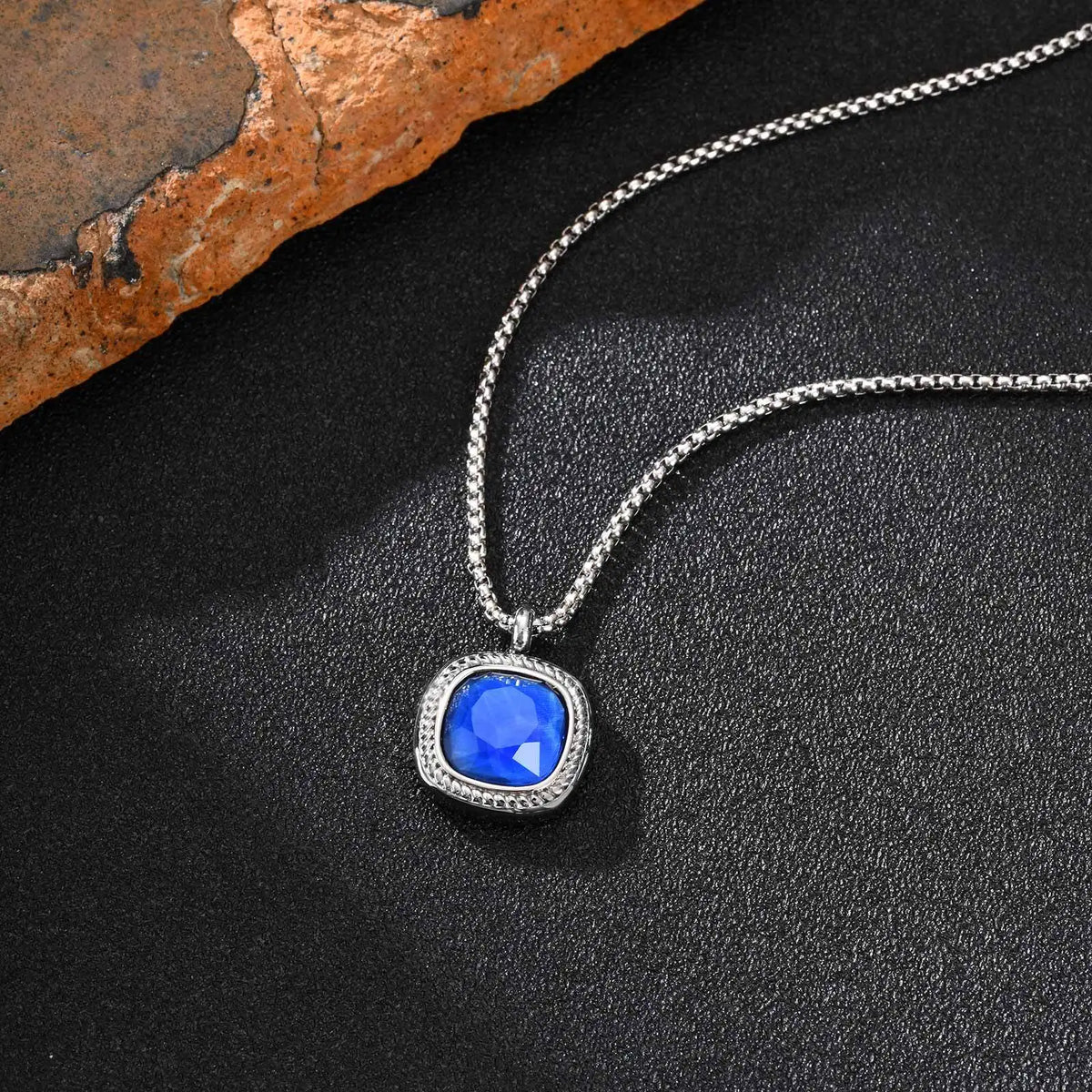 PENDRA Square Stone Black Pendant Necklace