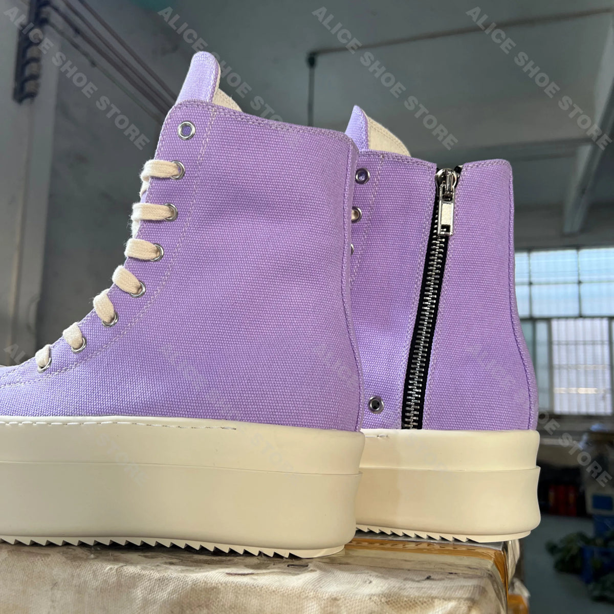 Luxury Flat Platform Women Shoe Canvas Royal Designer Lady Ankle Boot 6cm High Purple Zipper Dress Shoe Casual Flat Street Shoe