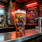 Iron Maiden 50th Anniversary Themed Pint Glass Heavy Metal Rock Band Inspired Beer Cup Collectible Drinkware for Bar Home Party