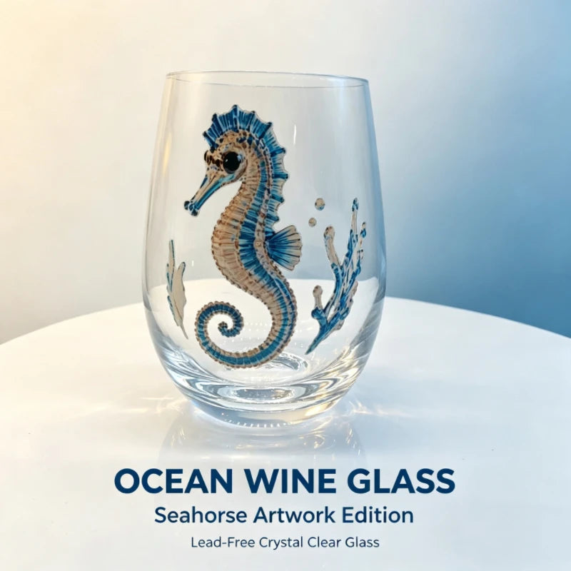 High definition sticker marine life red wine glass, lead-free transparent glass, beer cocktail home decoration water cup