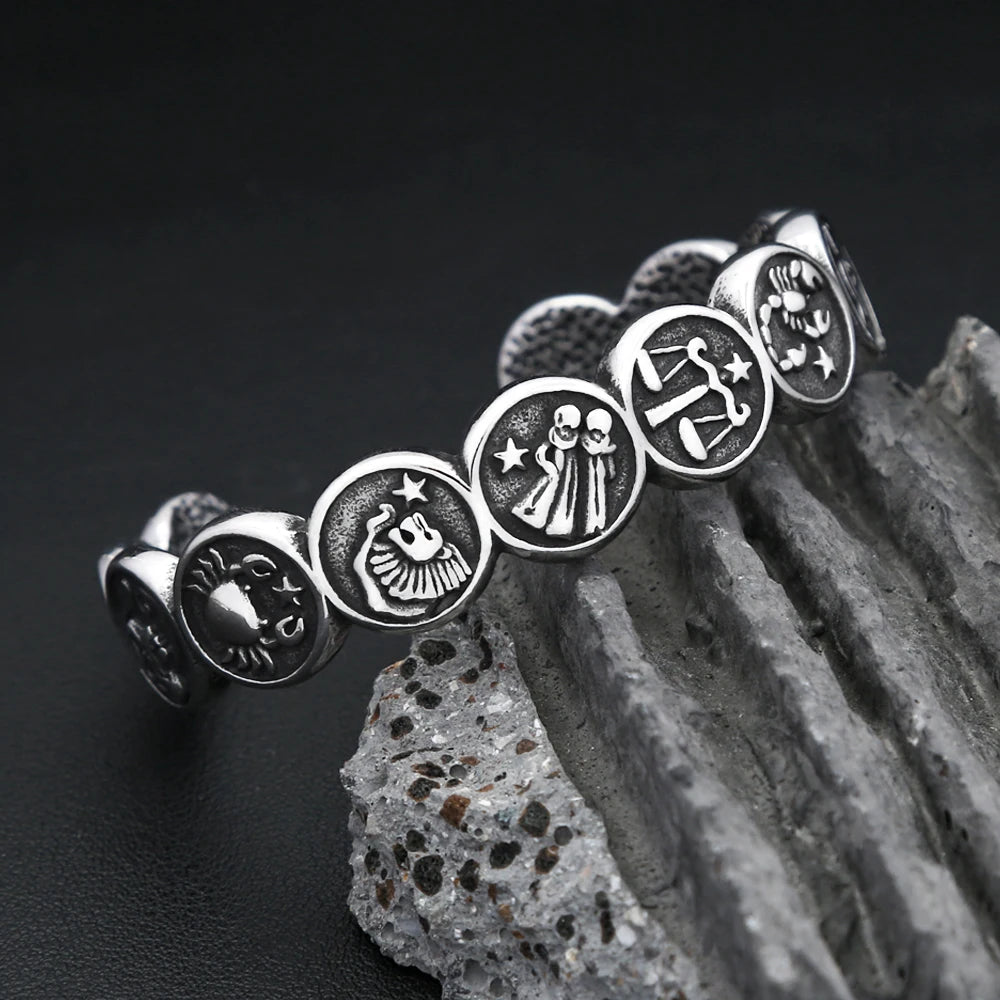 PENDRA Zodiac Twelve Constellation Stainless Steel Cuff Bracelet