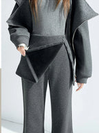 Fake two pieces fart curtain slightly flared pants women autumn winter high waisted buttons slimming floor hugging pants