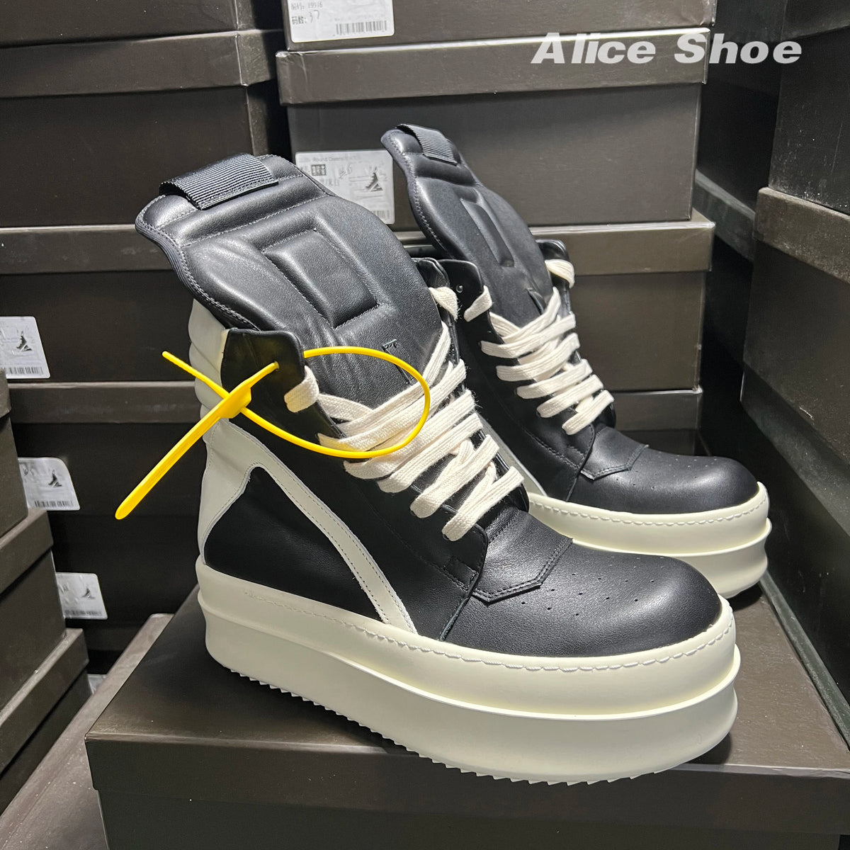 PENDRA Black Geobasket Black Leather 6cm Platform Zip Edition 2 Ankle Boots