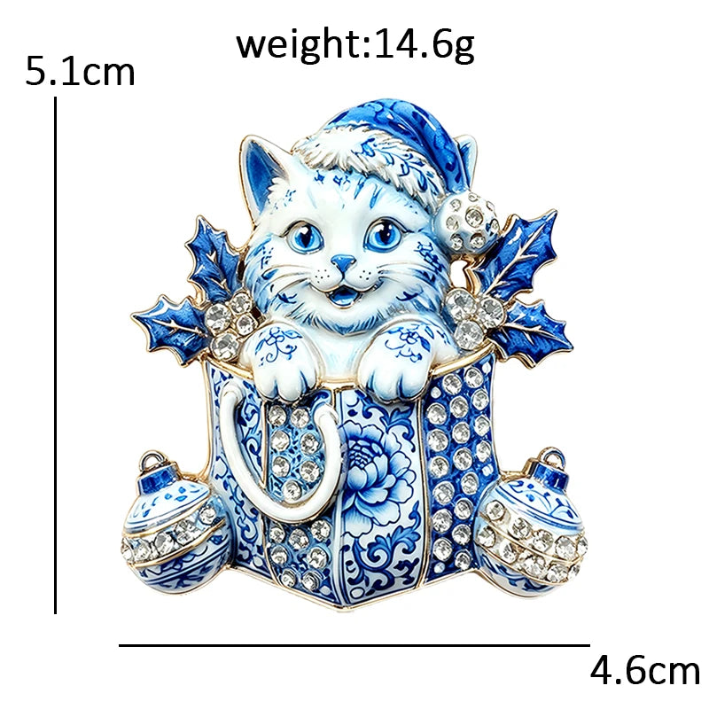 PENDRA Christmas Kitty Rhinestone Brooch