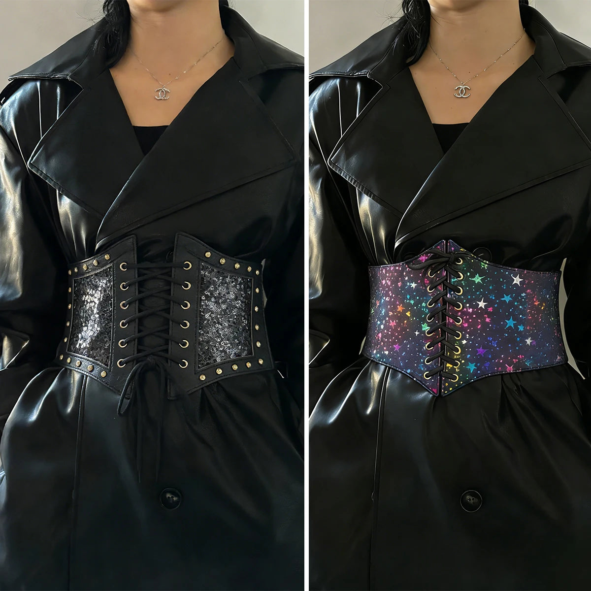Gothic Glitter Plus Size Stretch Lace Cummerbunds Plus Size Elastic Wide Corset Belt Leather Dress Coat Waistband For Women