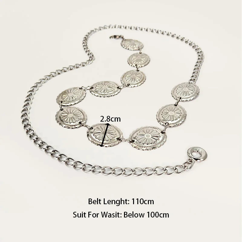 PENDRA Orlaina Leather Silver Retro Waist Chain Belt