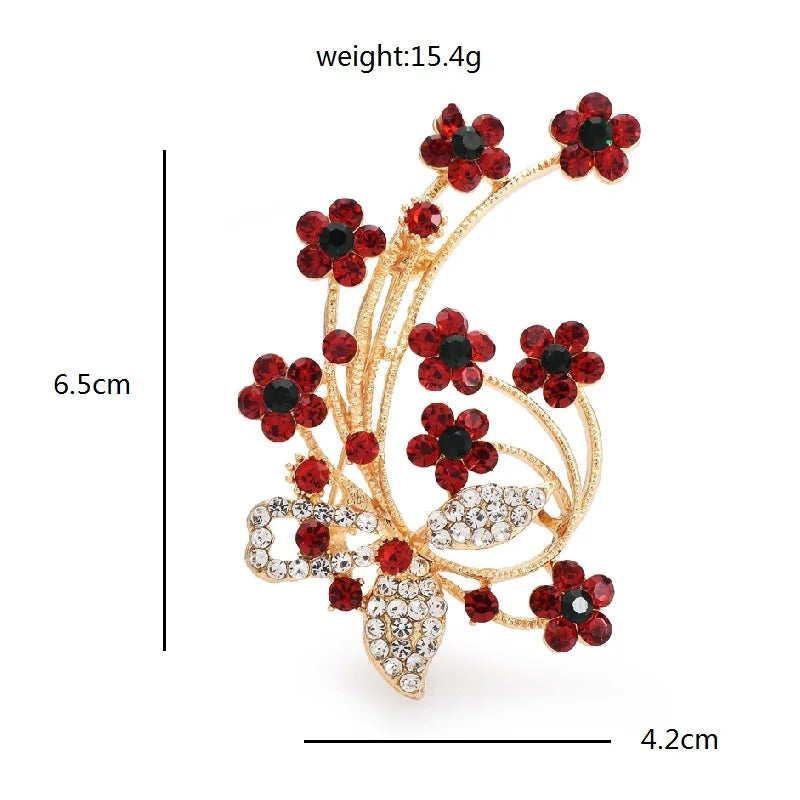 PENDRA Noelrose Red Flower New Year Brooch