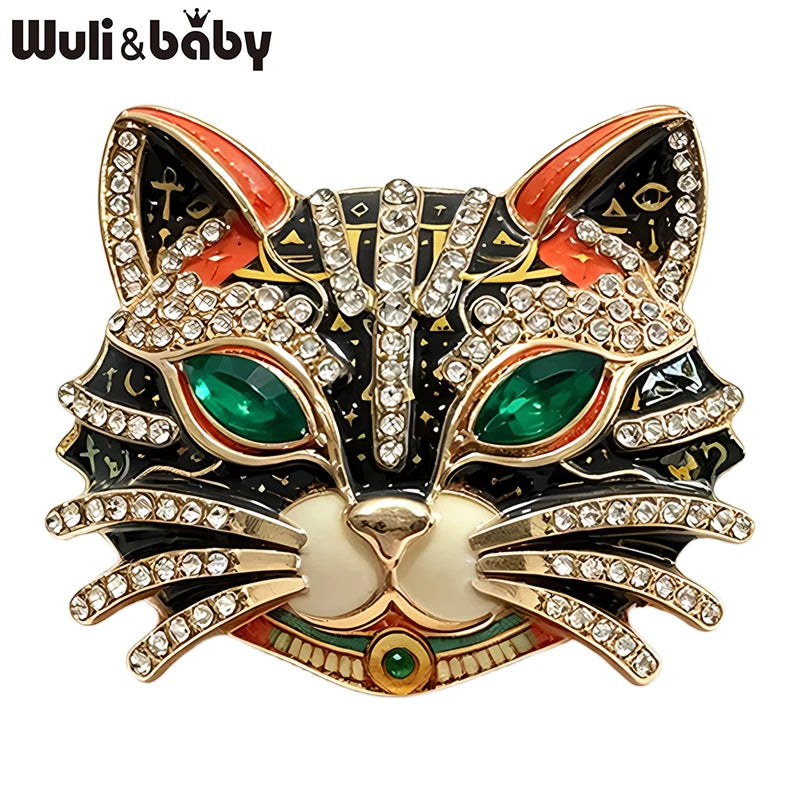 PENDRA Feline Rhinestone Enamel Cat Brooch