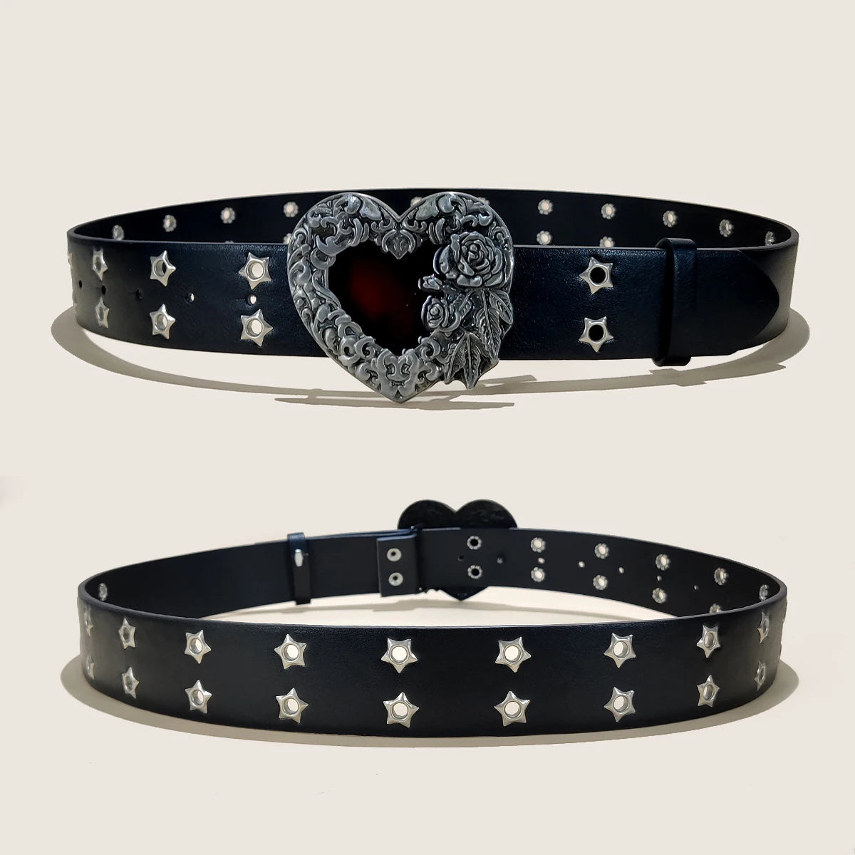 Women's Jeans Belt Punk Cool Adjustable Eyelet Leather Belt Fashion 3.8cm Wide Waistband for Men Hole Waist Gothic Accessories