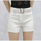 Rhinestone Shorts Women Wide Leg Shorts High Waist Sexy New Fashion Elastic Waist Diamond Casual Hot Pants Female belt