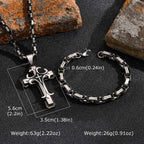 Mens Cross Pendant Necklace Sets,Two Tone Stainless Steel Byzantine Bracelets,Punk Jewelry Sets Gift to Husband Father Dad BBF