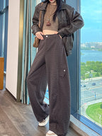 American style woolen plaid cargo pants women's autumn winter new plush casual versatile loose machete wide leg pants
