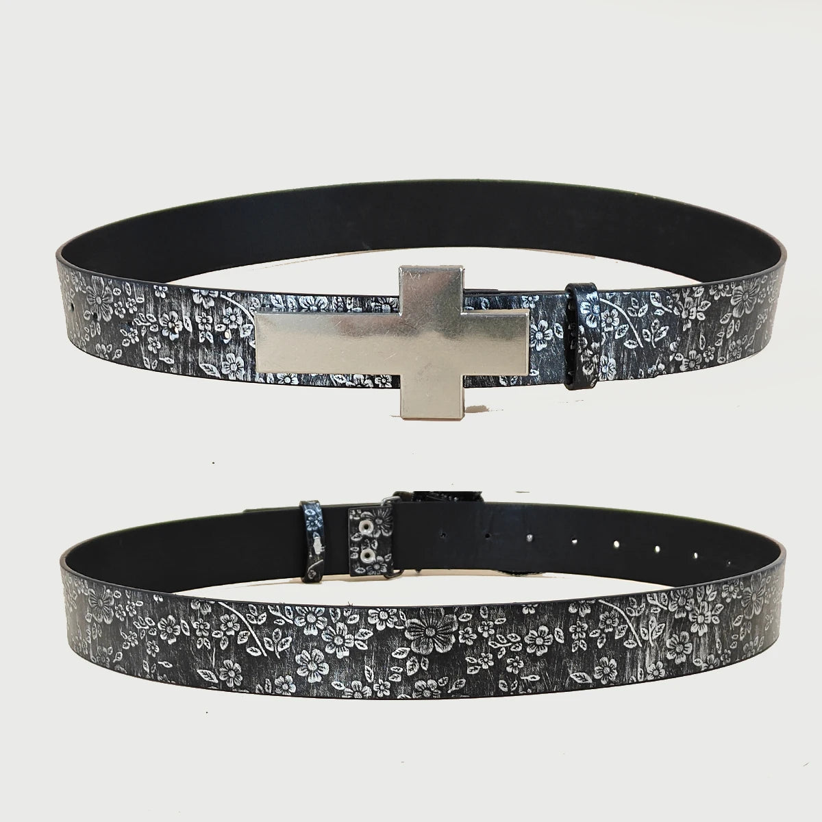 Luxury Designer Gothic Punk Belt for Men And Women Cross Buckle plus Size Silver Flora Black Waistband for Jeans Skirt Dress