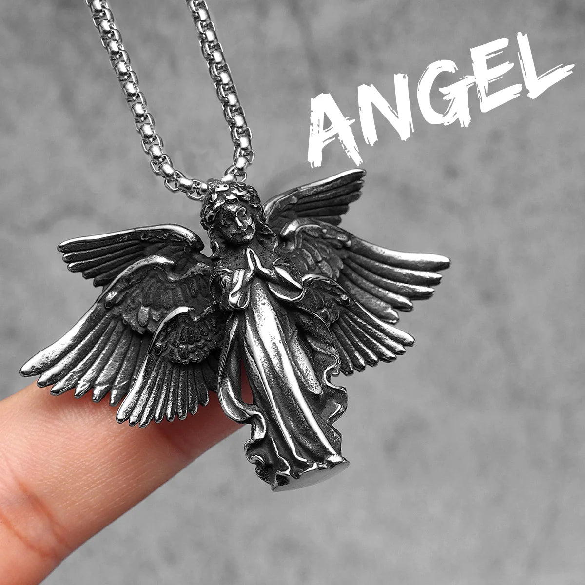 Angel Wing Pray Amulet Stainless Steel Men Necklaces Pendant Chain Punk New in For Couple Women Fashion Jewelry Gifts Wholesale