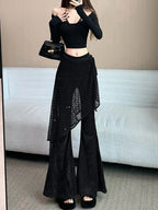 Women's autumn and winter sequin fart curtain fake two high waisted slimming and floor dragging casual flared pants