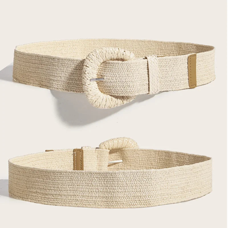 PENDRA Rheaina Straw Square Buckle Boho Belt