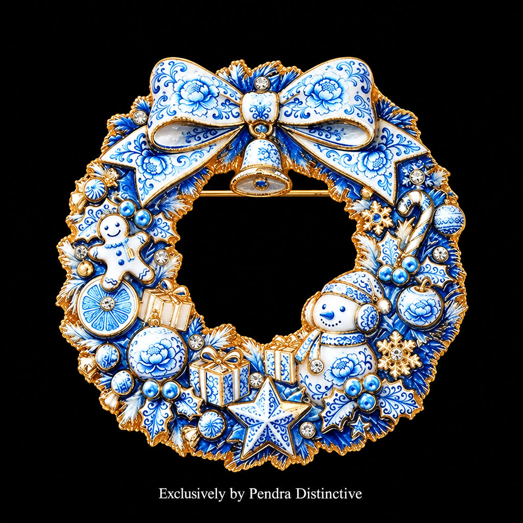 PENDRA Snowbell 2-Color Snowman Christmas Wreath Brooch