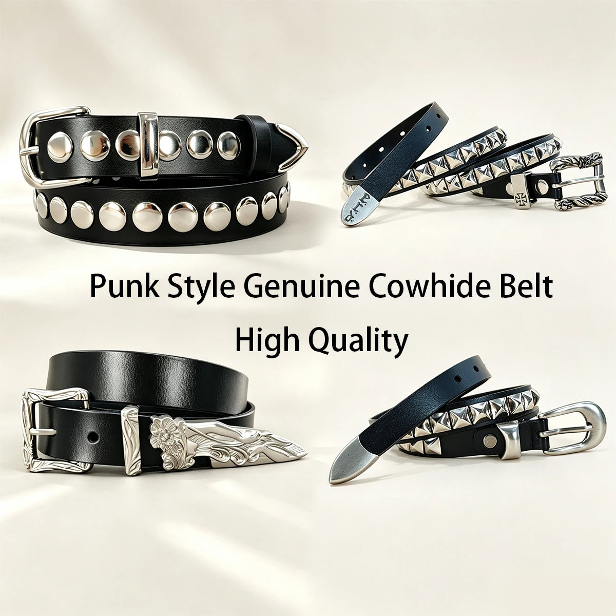 Luxury Designer Brand Belt for Men and Women Tower Rivet Real Genuine Cowhide Leather Pin Belt Male Black Punk Belt for Jeans