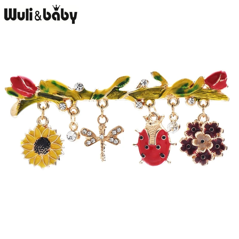 PENDRA Insectflora Cute Insect and Flower Brooch