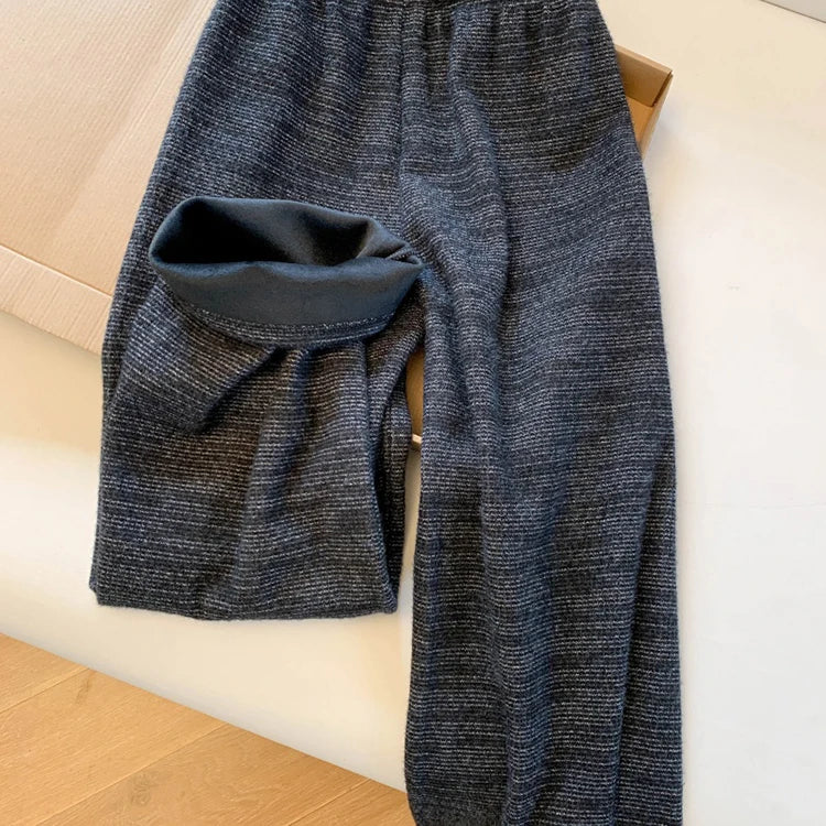 Lazy style wide leg pants women in winter elastic waistband slimming loose and hanging straight leg floor length pants
